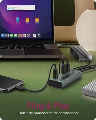 ICY BOX IB-HUB1457-C31 USB 3.2 Gen 1 (3.1 Gen 1) Type-C 10000 Mbit/s Blauw, Grijs ICY BOX IB-HUB1457-C31 USB 3.2 Gen 1 (3.1 Gen 1) Type-C 10000 Mbit/s Blauw, Grijs