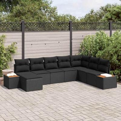 Tuinbankenset met kussen 8 pcs Zwart Poly riet