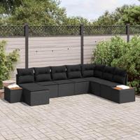Tuinbankenset met kussen 8 pcs Zwart Poly riet - thumbnail