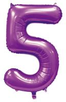Paarse Cijferballon '5' (86cm) - thumbnail