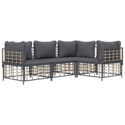4-delige Loungeset met kussens poly rattan antracietkleurig