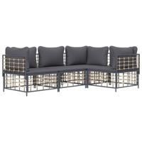 4-delige Loungeset met kussens poly rattan antracietkleurig - thumbnail