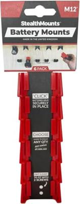 Stealthmounts Batterijhouders voor Milwaukee M12 | Rood | 6 stuks - BM-MW12-RED-6 Stealthmounts Batterijhouders voor Milwaukee M12 | Rood | 6 stuks - BM-MW12-RED-6
