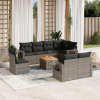 9-delige Loungeset met kussens poly rattan grijs - thumbnail