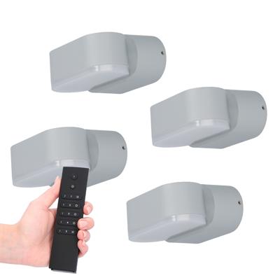 Set van 4 dimbare LED Wandlampen Dayton - grijs - 6 Watt 660 lumen - 3000K - Up & Down light - kantelbaar - IP54 waterdicht - Incl. dimmer met afstandsbediening