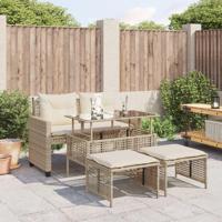 4-delige Loungeset met kussens poly rattan en glas beige - thumbnail