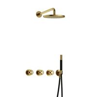 Hotbath Cobber IBSW70 Regendoucheset inbouw - 38.5cm wandarm - 20cm ronde hoofddouche - staafhanddouche - Geborsteld messing PVD IBSW70BBP - thumbnail
