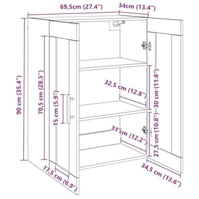 Wandkast met plank Zwart eiken 69.5 x 34 x 90 cm Bewerkt hout Wandkast met plank Zwart eiken 69.5 x 34 x 90 cm Bewerkt hout