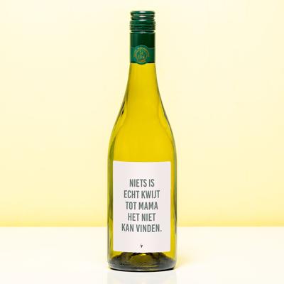 Wijnfles Niets kwijt tot mam het niet vind - Wit (Sauvignon Blanc) Wijnfles Niets kwijt tot mam het niet vind - Wit (Sauvignon Blanc)