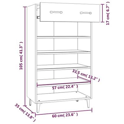 Schoenenkast 60x35x105 cm bewerkt hout grijs sonoma eikenkleur