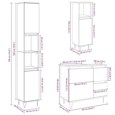 3-delige Badkamermeubelset bewerkt hout betongrijs