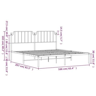 Bedframe met hoofdbord metaal wit 160x200 cm