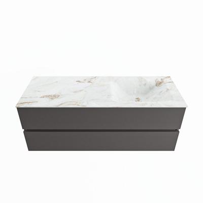 MONDIAZ VICA-DLUX 130cm badmeubel onderkast Dark grey 2 lades. Inbouw wastafel CLOUD rechts zonder kraangat, kleur Frappe.