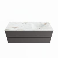 MONDIAZ VICA-DLUX 130cm badmeubel onderkast Dark grey 2 lades. Inbouw wastafel CLOUD rechts zonder kraangat, kleur Frappe. - thumbnail