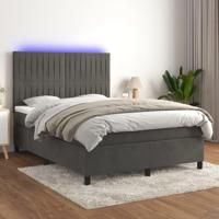 Boxspring met matras en LED fluweel donkergrijs 140x200 cm - thumbnail
