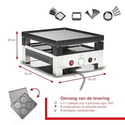 Solis 7910 Tafelgrill Raclette Gourmet voor 4 Personen Zwart/RVS