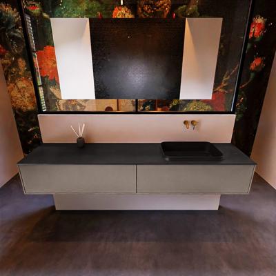 Badkamermeubelset Mondiaz Erin 200 cm met 2 Lades met RIDGE Wastafel Rechts Urban Zonder Kraangaten Greeploos Mat Smoke