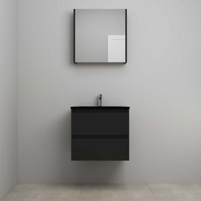 On-Line Badkamermeubelset - 60 cm - Voorgemonteerd - Ladestructuur - Acryl Wastafel - 1 Kraangat - Spiegelkast - Mat Zwart