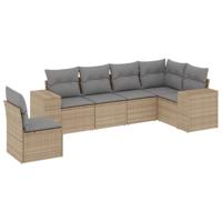 6-delige Loungeset met kussens poly rattan beige - thumbnail