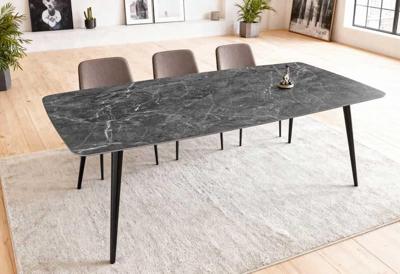 Moderne eettafel MILANO 180cm antraciet keramiek zwarte metalen poten - 46993