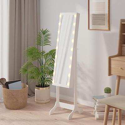 VidaXL Spiegel vrijstaand met led's 34x37x146 cm wit