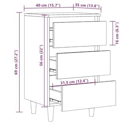 Nachtkastje 40x35x69 cm bewerkt hout artisanaal eikenkleur