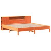Bed met boekenkast zonder matras grenenhout wasbruin 200x200 cm - thumbnail