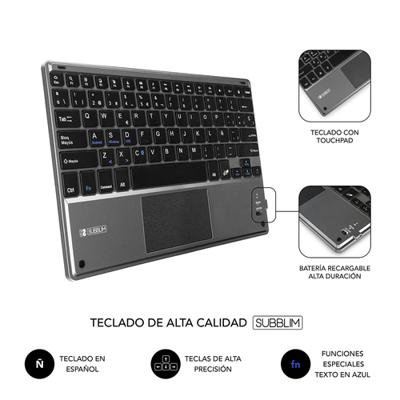 SUBBLIM FUNDA Con TECLADO KEYTAB PRO Bluetooth TOUCHPAD Zwart voor Tablet 10.1'/25.6CM BATERÍA 420MAH COMP. Windows/Android/IOS/