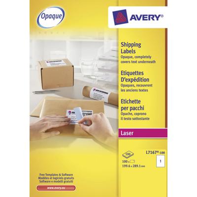 Avery L7167, Verzendetiketten, Laser, Ultragrip, wit, 100 vellen, 1 per vel, 199,6 x 289,1 mm