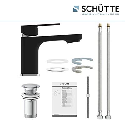 MADASGASKAR ééngreepsmengkraan wastafel, chroom/mat zwart keramische schrijven geluidsarme, verwisselbare 35 mm cartouche flexibele metalen aansluitslangen volgens DVGW/KTW-A push-pop-up afvo