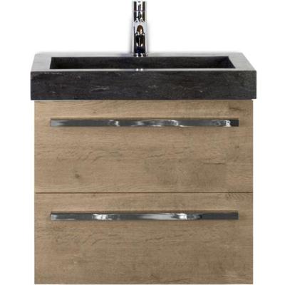Seville Badmeubelset 60 cm - Natuur Eiken - Wastafel Hardsteen Wit Lucca