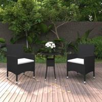3-delige Bistroset poly rattan en gehard glas zwart - thumbnail