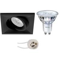 LED Spot Set - Pragmi Qiundo Pro - GU10 Fitting - Inbouw Vierkant - Mat Zwart - Kantelbaar - 80mm - Philips - SceneSwitch 827 36D - 1.5W-5W - Warm Wit 2200K-2700K - Dimbaar - thumbnail