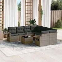 9-delige Loungeset met kussens poly rattan grijs - thumbnail