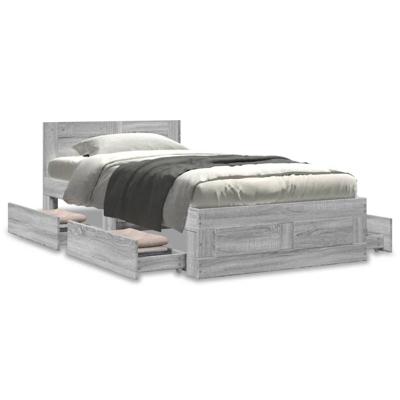 Bedframe met hoofdbord bewerkt hout betongrijs 75x190 cm