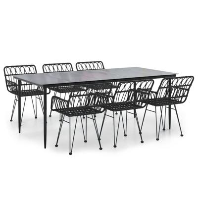 7-delige Tuinset poly rattan zwart
