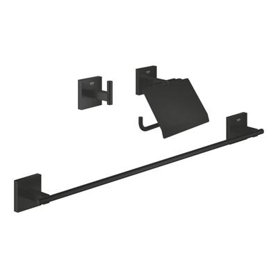 GROHE Start Cube QuickFix Accessoireset 3-delig - toiletrolhouder - met klep - handdoekhaak - handdoekhouder - 60cm - matte black 411242430