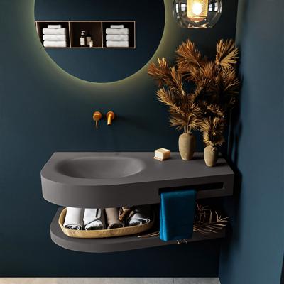 MONDIAZ RIVA 100cm Wastafel met planchet kleur Dark_Grey. Wastafel DULCET links 0 kraangaten kleur Dark_Grey.
