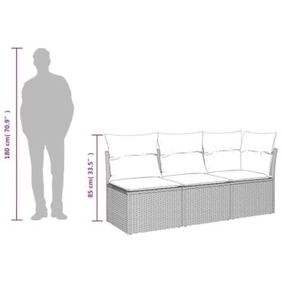Tuinbank 3-zits met kussens poly rattan zwart Tuinbank 3-zits met kussens poly rattan zwart