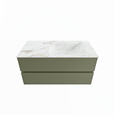 MONDIAZ VICA-DLUX 100cm badmeubel onderkast Army 2 lades. Inbouw wastafel CLOUD rechts 1 kraangat, kleur Frappe.