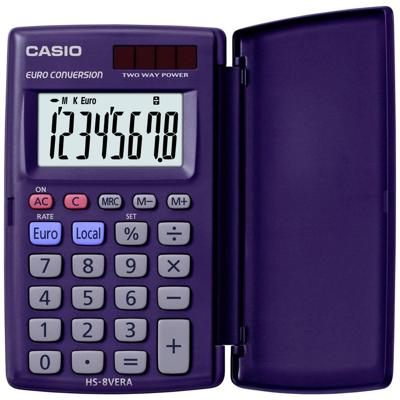 Casio HS-8VERA Zakrekenmachine Donkerblauw Aantal displayposities: 8 werkt op zonne-energie, werkt op batterijen (l x b x h) 104 x 62.5 x 10 mm