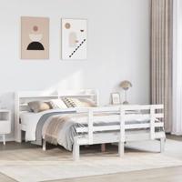Bedframe met hoofdbord massief grenenhout wit 135x190 cm - thumbnail