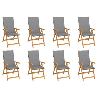 Tuinstoelen 8 st verstelbaar met kussens massief teakhout