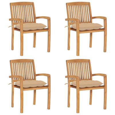 Tuinstoelen stapelbaar 4 st met kussens massief teakhout