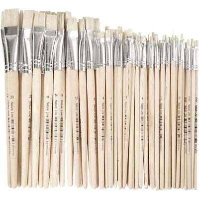 Creativ Company Nature line kwasten, afm 00+0+1+2+4+12+14+20, l: 18-22 cm, b: 3-20 mm, plat, 68 stuk/ 1 doos
