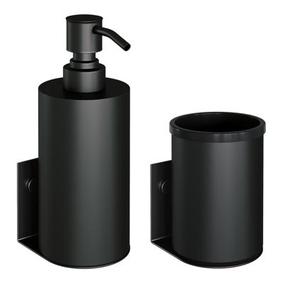 Zeepdispenser en Beker BRAUER Model A Incl. Wand Ophanging en Magnetisch opzetvlak Mat Zwart