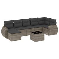 8-delige Loungeset met kussens poly rattan grijs - thumbnail