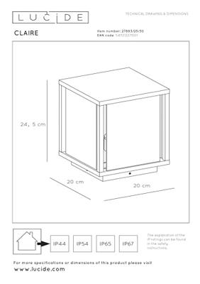 Lucide CLAIRE - Sokkellamp - 1xE27 - IP54 - Antraciet