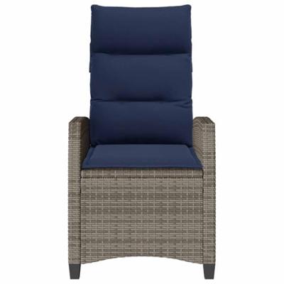 Verstelbare tuinstoel met bijzettafel poly rattan grijs