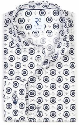 R2 Amsterdam Overhemd Wit Knopen Print Widespread Modern Fit